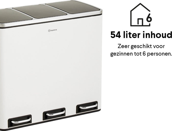 Homra SPARQ afvalscheiding Prullenbak - 3 vakken - 54L - Wit