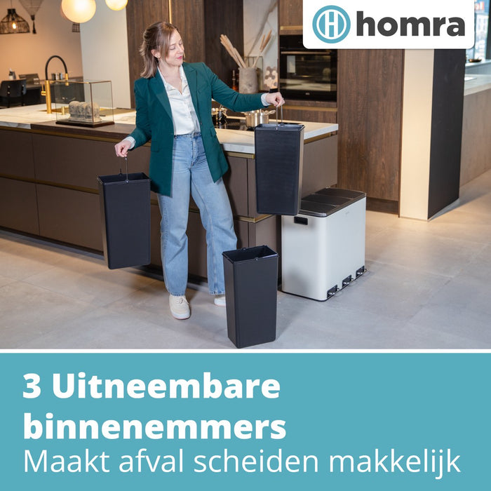 Homra SPARQ afvalscheiding Prullenbak - 3 vakken - 54L - Wit