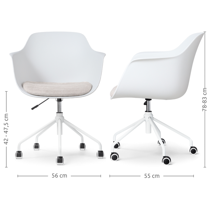 Nolon Nout-Liz Bureaustoel Wit - Beige Kussen - Wit Onderstel