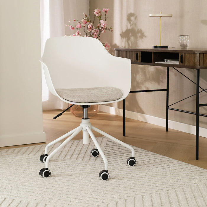 Nolon Nout-Liz Bureaustoel Wit - Beige Kussen - Wit Onderstel