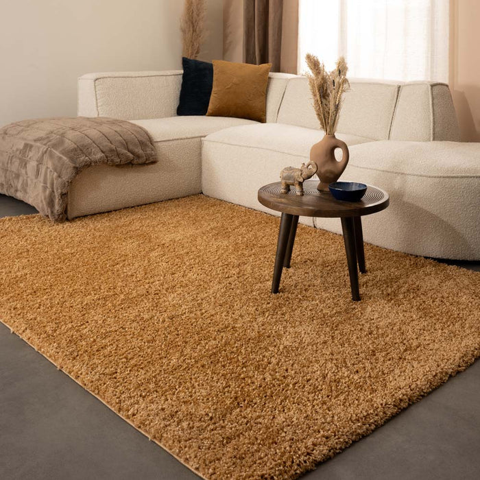 Tapeso Hoogpolig vloerkleed shaggy Trend effen - goud - 300x400 cm