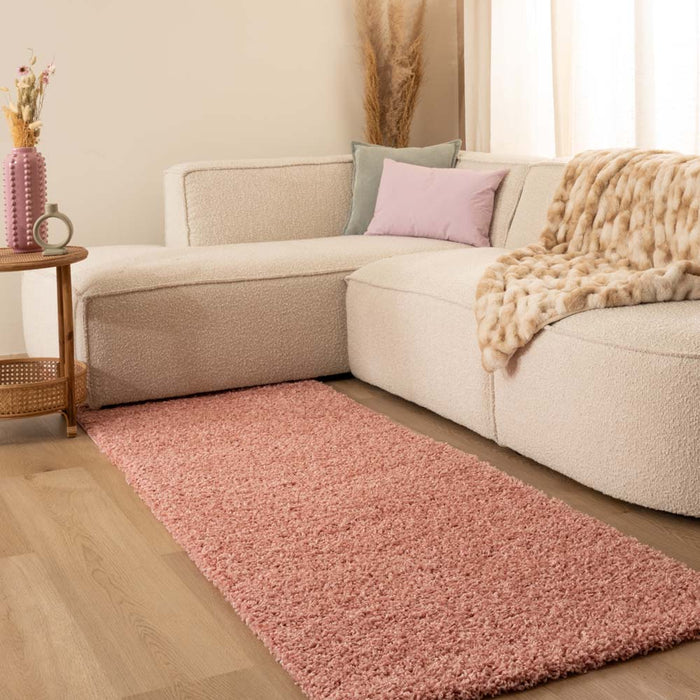 Tapeso Hoogpolige loper shaggy Trend effen - roze - 80x250 cm