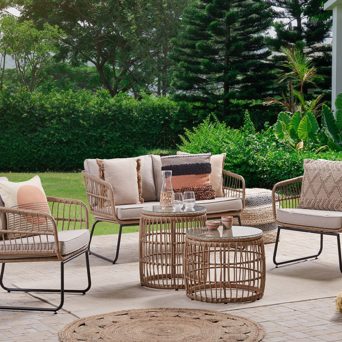 Beliani - RAVELLO - Loungeset voor 4 - Natuurlijk - PE rotan