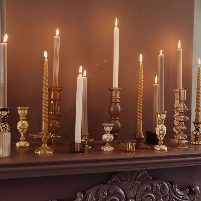 À la Kandelaar met Bloemenprint - L - Mosterd