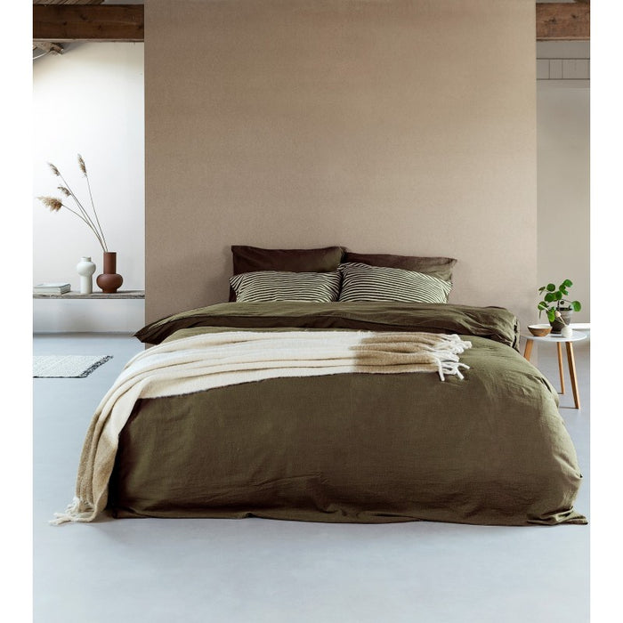 Halflinnen - Donker groen - Maat: 2-persoons (200 x 200|220 cm)