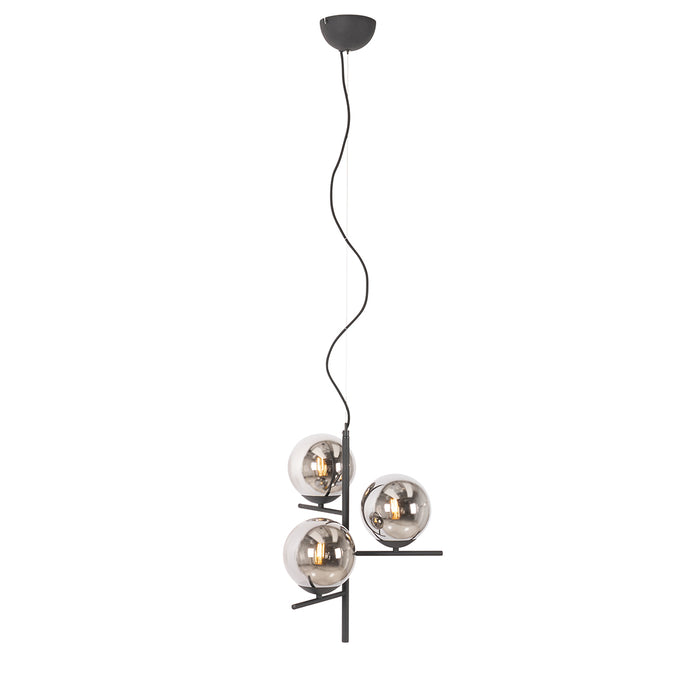 QAZQA Art Deco hanglamp zwart en smoke glas 3-lichts - Flore