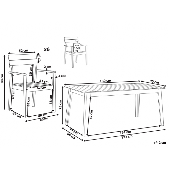 Beliani - FORNELLI - Tuinset voor 6 - Lichte houtkleur - Acaciahout
