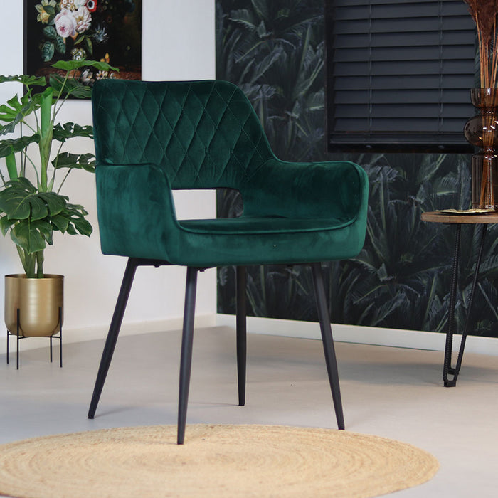 Bronx71 Velvet eetkamerstoel Mika donkergroen - Eetkamerstoelen set
