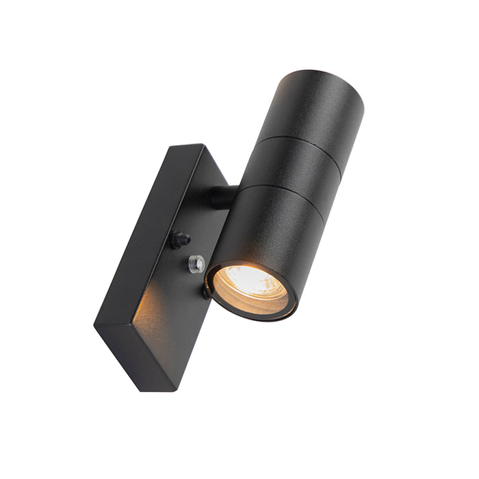 QAZQA Buiten wandlamp zwart 2-lichts IP44 met schemersensor - Duo