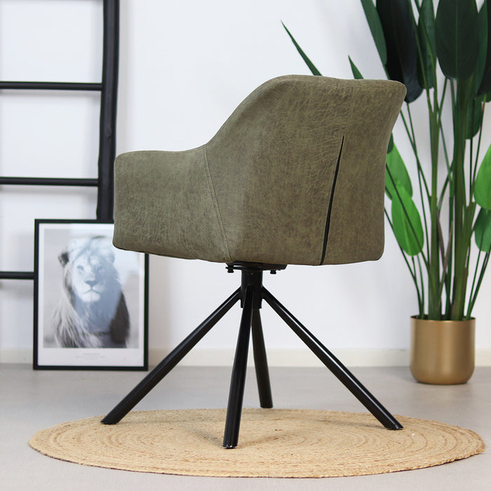 Bronx71 Industriële eetkamerstoel Dex olijfgroen eco-leer -