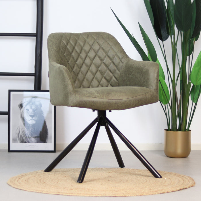 Bronx71 Industriële eetkamerstoel Dex olijfgroen eco-leer -