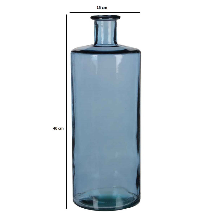 Mica Decorations Guan Glazen Fles - H40 x Ø15 cm - Blauw