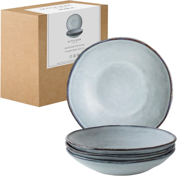 Dutch Rose Giftset 4 Borden Diep 23,5 cm Blauw