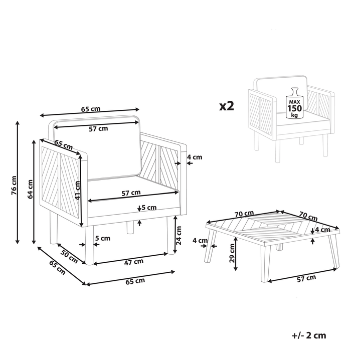 Beliani - BARATTI - Tuinstoel set van 2 met salontafel - Lichthout