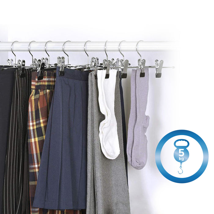 ACAZA Kledinghangers - Broekhanger - Rokhangers - 31 cm lang - Met Knijpers - Anti Slip - 20 Stuks - Metaal - Zilver