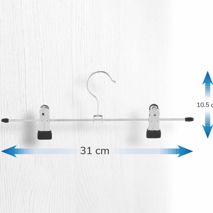 ACAZA Kledinghangers - Broekhanger - Rokhangers - 31 cm lang - Met Knijpers - Anti Slip - 20 Stuks - Metaal - Zilver