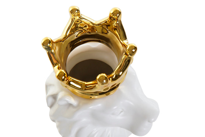 Decoratief beeld Vaas Royal Lion - Wit|Goud - H21 cm