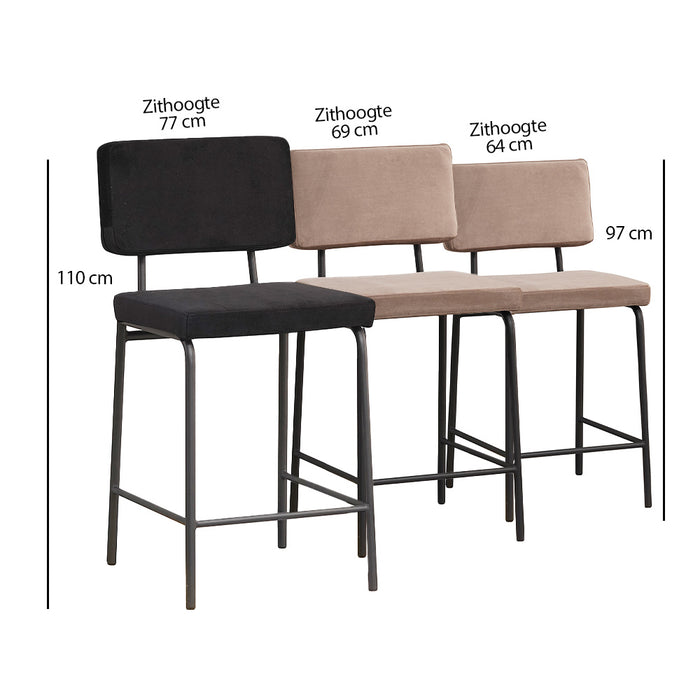 Bronx71 Velvet barkruk Espen zwart 64-77 cm