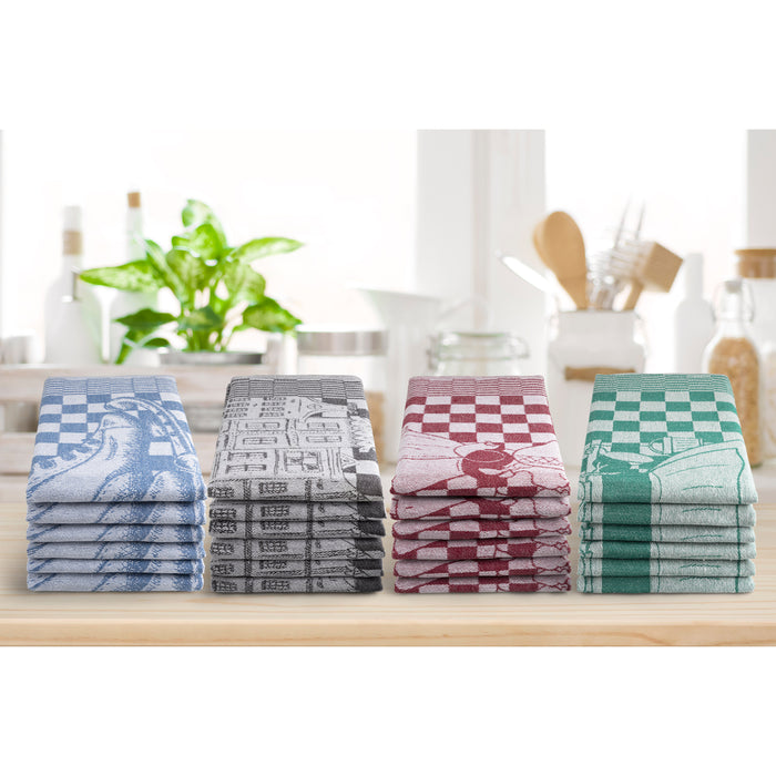 Luxe theedoeken 6 stuks 60x65cm - schaatsen blauw