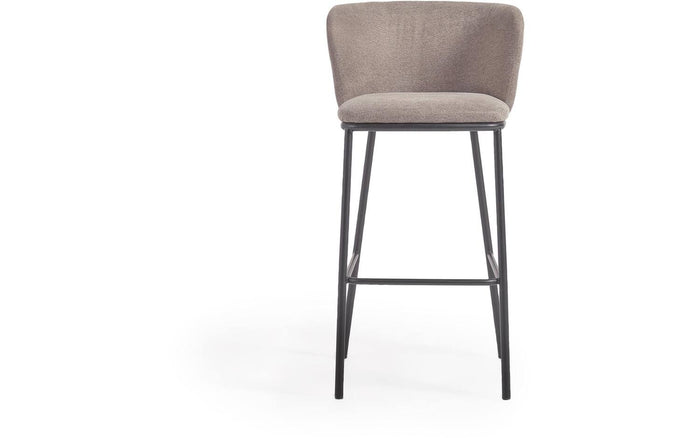 Kave Home - Ciselia kruk lichtbruine chenille en zwarte stalen poten