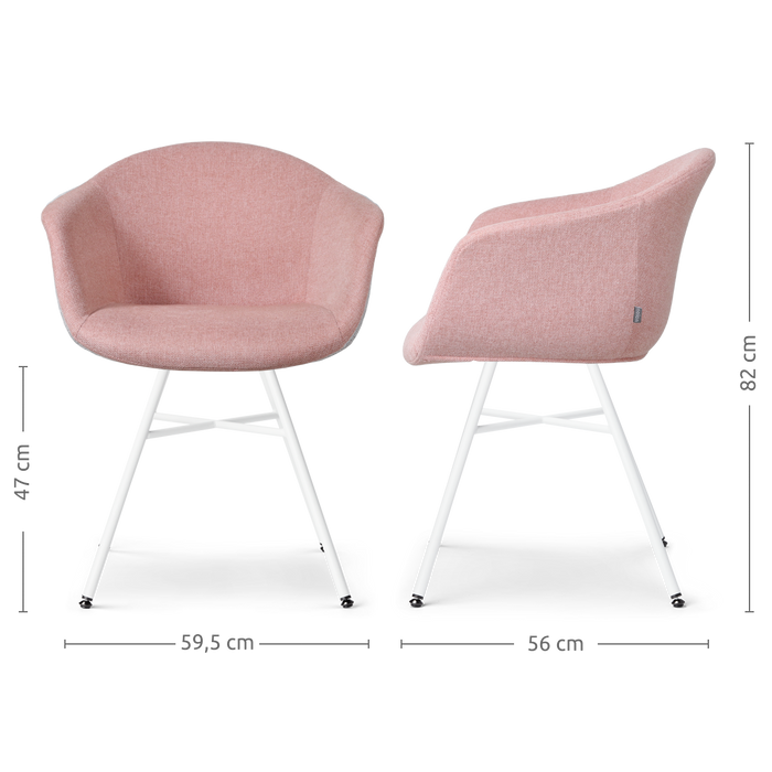 Nolon Noa-Otis eetkamerstoel zacht roze - met armleuning - wit