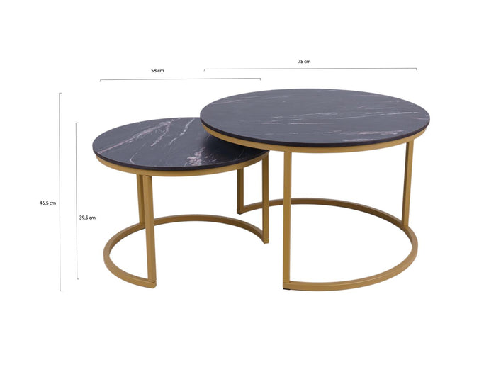 Ronde salontafel set Firenze XL 75 en 58 cm champagne goud