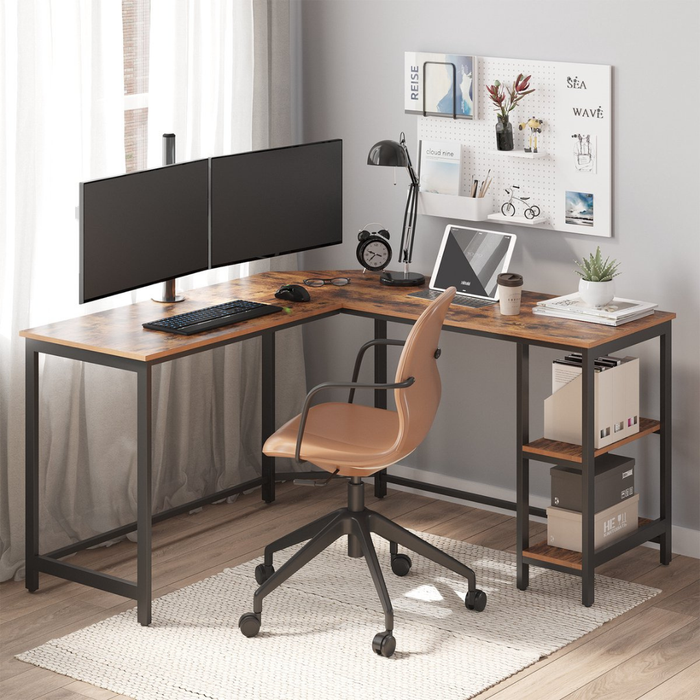 Hoekbureau - vintage - 2 legplanken - 138x75x138 cm - vintage bruin