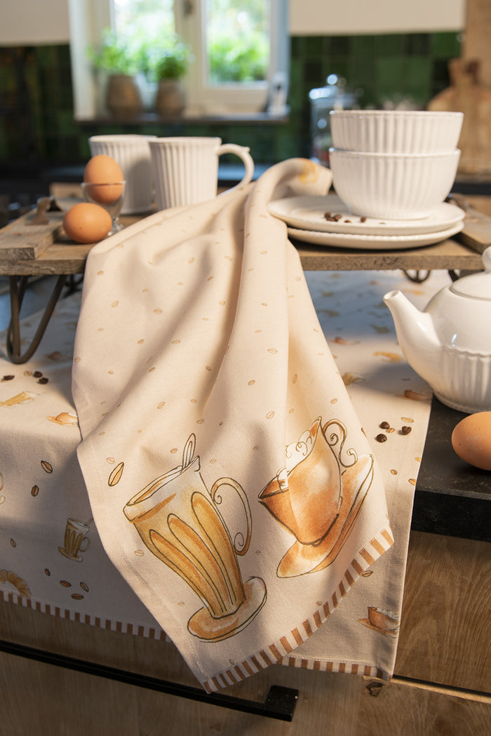 Clayre & Eef Theedoek 50x70 cm Beige Katoen Croissant en Koffie