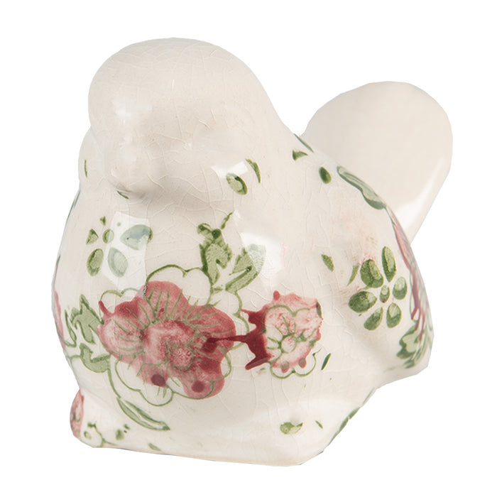 Clayre & Eef Beeld Vogel 10x6x7 cm Roze Beige Keramiek Bloemen
