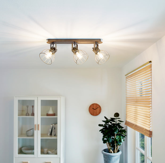 EGLO Sambatello Opbouwspot - E27 - 3-lichts - Bruin, ZIlver