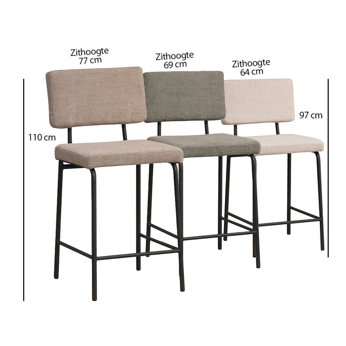 Bronx71 Scandinavische barkruk Espen beige gerecyclede stof 64-77 cm