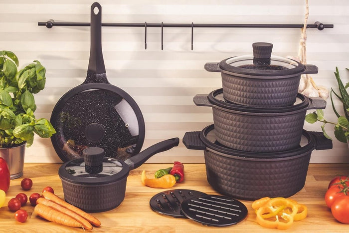 Edenberg Black Line - 12-delige Luxe Pannenset van Gesmeed Aluminium