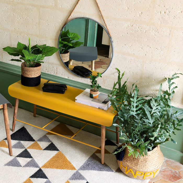 Ronde wandspiegel met touw - 38 cm - zwart|naturel