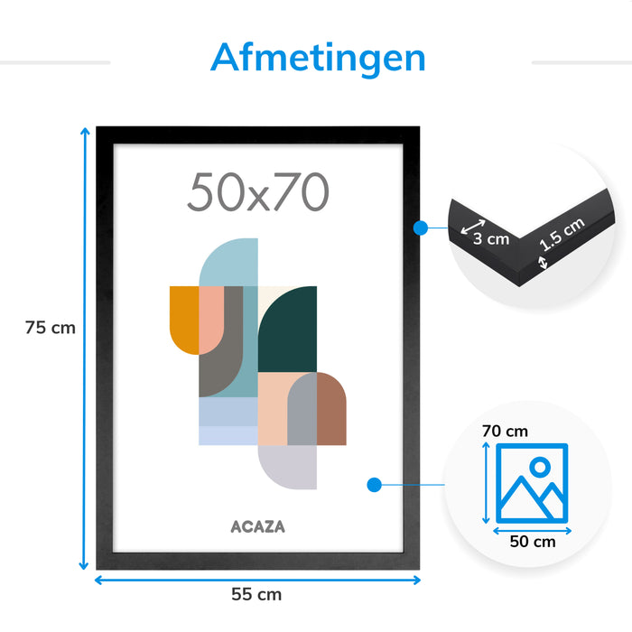 Fotokader voor Foto's van 50x70cm - MDF Houten Fotolijst - Zwart