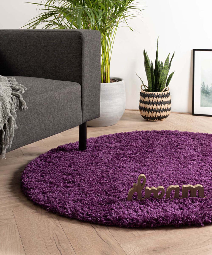 Tapeso Rond hoogpolig vloerkleed - Cozy Shaggy - paars - 240 cm