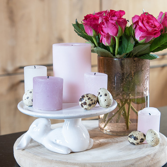 Clayre & Eef Taartplateau op Voet Ø 17x8 cm Wit Keramiek Haas