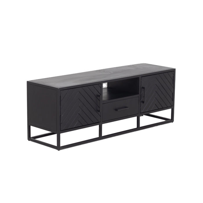 Giga Meubel - Tv Meubel Zwart Visgraat - Mangohout - 140cm - Kast Isa
