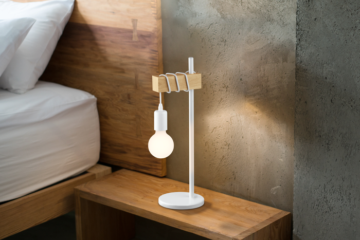 EGLO Townshend - tafellamp - 1-lichts - E27 - wit|eikenhout