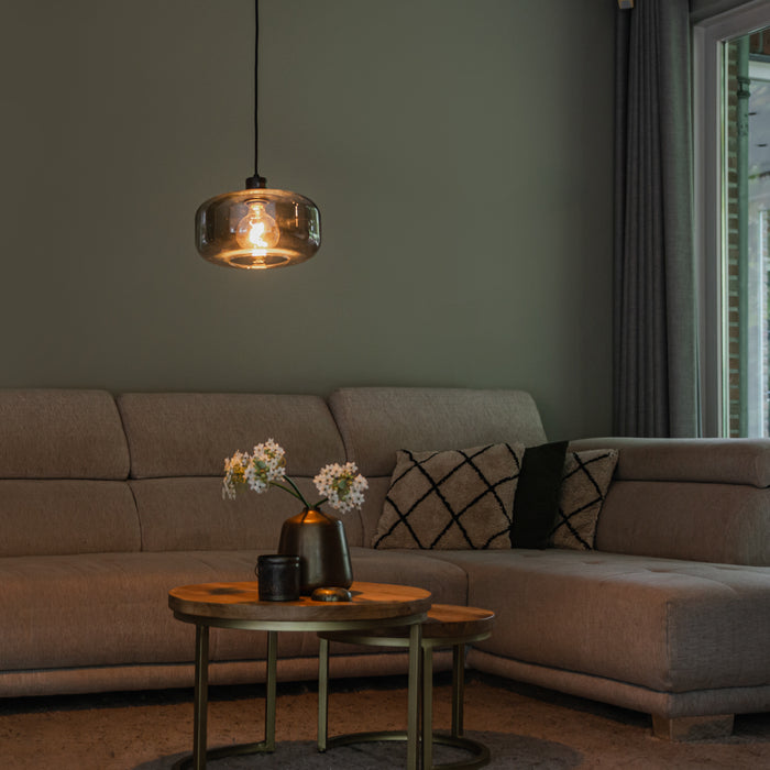 QAZQA Art deco hanglamp zwart met smoke glas - Bizle