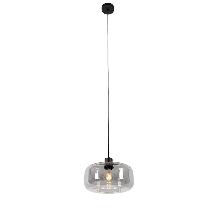 QAZQA Art deco hanglamp zwart met smoke glas - Bizle