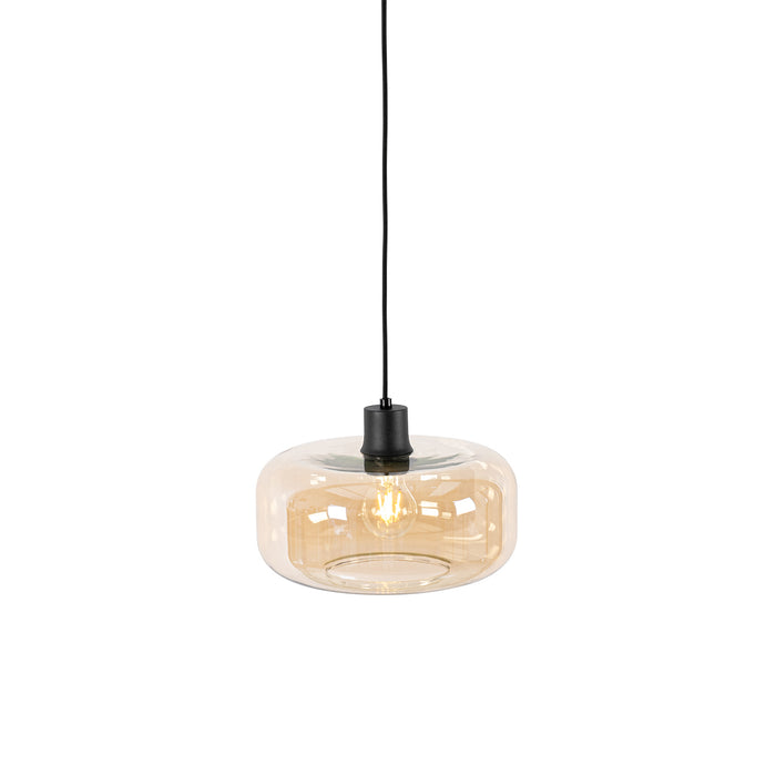 QAZQA Art Deco hanglamp zwart met amber glas - Bizle