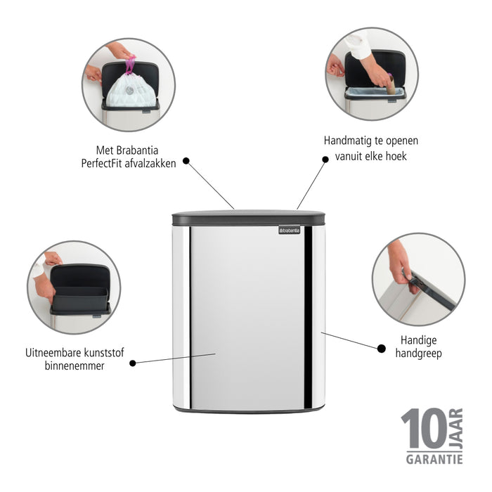 Brabantia Bo Afvalemmer 12 L - Brilliant Steel