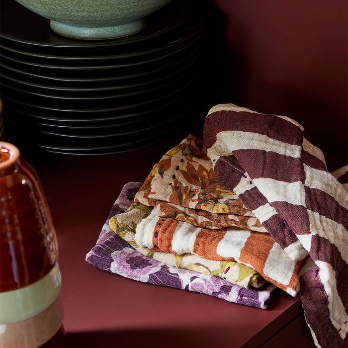 HKliving Floral Burgundy Servetten - Set van 2