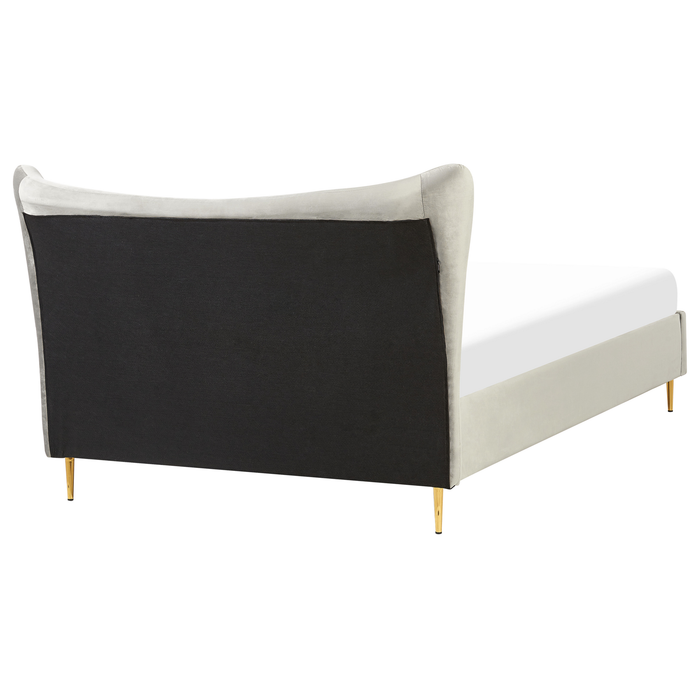 Beliani-CHALEIX -Tweepersoonsbed-Lichtgrijs-140 x 200 cm-Fluweel