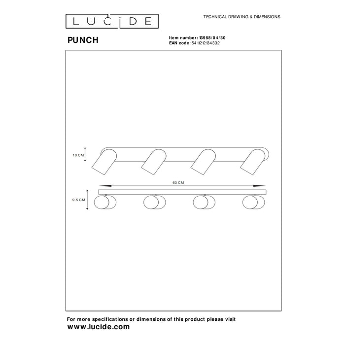 Lucide PUNCH - Plafondspot - 4xGU10 - Zwart