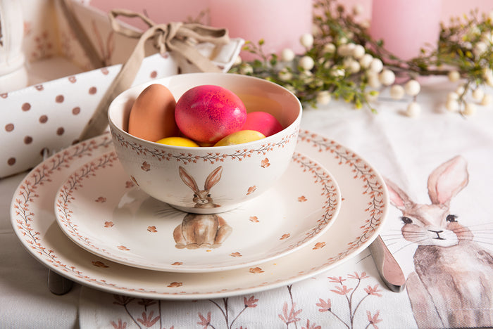 Clayre & Eef Soepkom 500 ml Beige Bruin Porselein Konijn Serveerkom