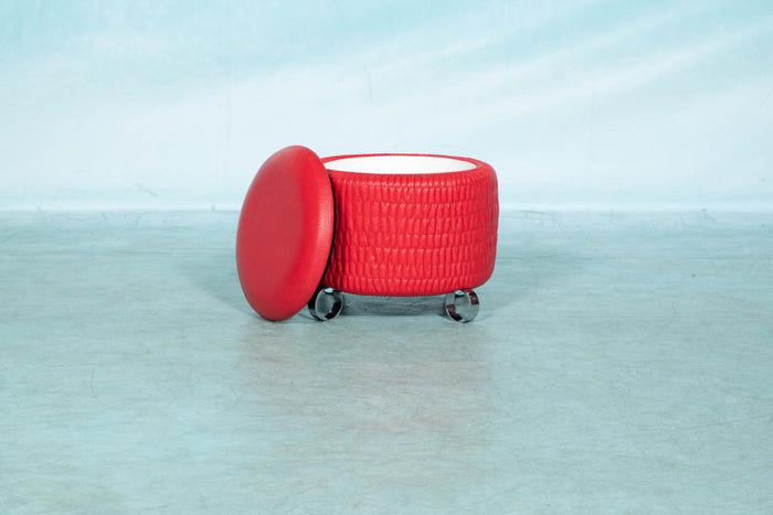 Reliving Space Age Ronde Rode Voetenbank, Vintage Jaren 60|70 Poef