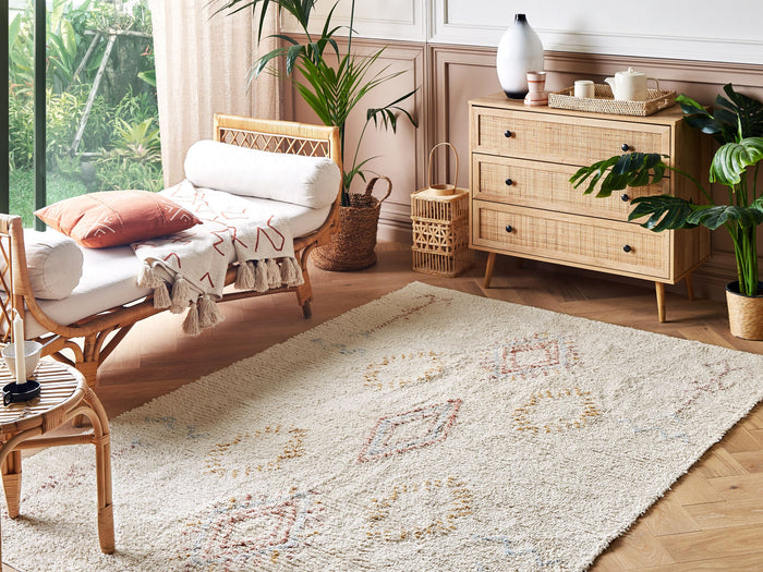 Beliani-BETTIAH-Laagpolig vloerkleed-Beige-140 x 200 cm-Katoen