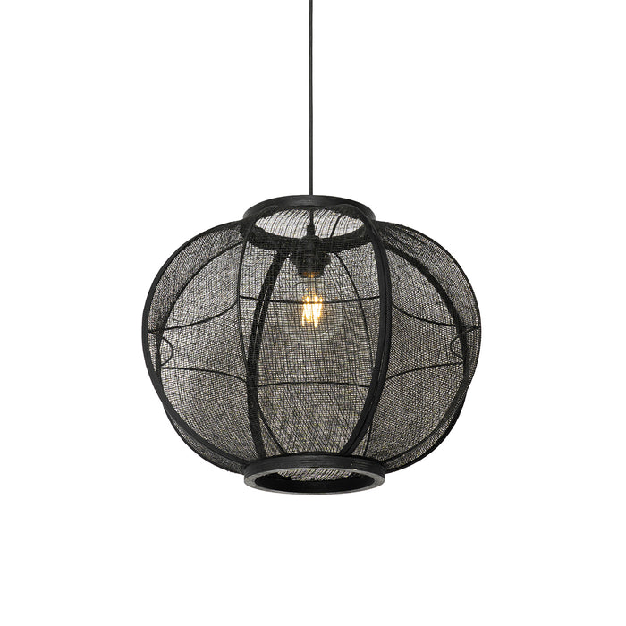 QAZQA Oosterse hanglamp zwart stof 48 cm - Rob