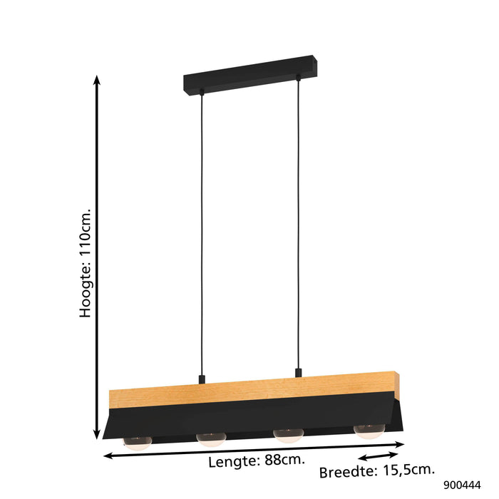 EGLO Tarrafo Hanglamp - E27 - 88 cm - Zwart|Bruin